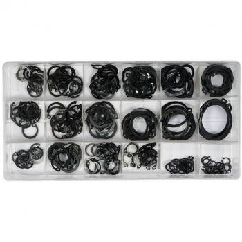 Kit de circlips Yato YT-06882 para mantenimiento y reparación de vehículo, incluye 12 piezas en diferentes tamaños, fabricado en acero al carbono, con acabado niquelado para mayor durabilidad y resistencia a la corrosión