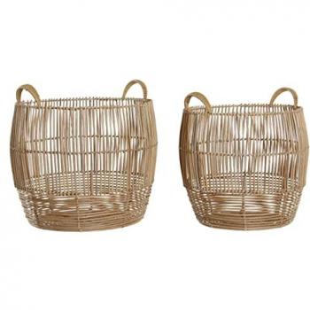 Juego de Cestas DKD Home Decor Metal Ratán 40 x 40 x 38 cm Estándar