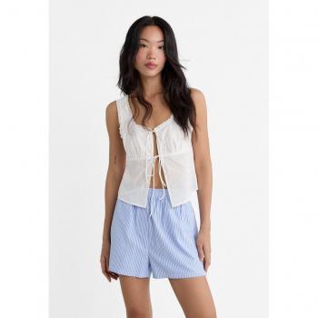 Embroidered White Tie-Top M