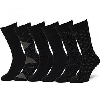 Easton Marlowe 6 PR Calcetines Sutilmente Estampados Hombre - 6pk #4-1, Negro - 39-42 talla de calzado UE