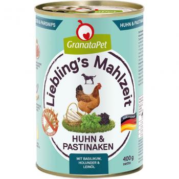 Granatapet Liebling's Mahlzeit 6 x 400 g - Comida húmeda para perros con pollo y chirivía