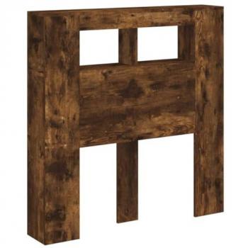 Cabecero LED de madera de ingeniería en roble ahumado, dimensiones 100x18,5x103,5 cm