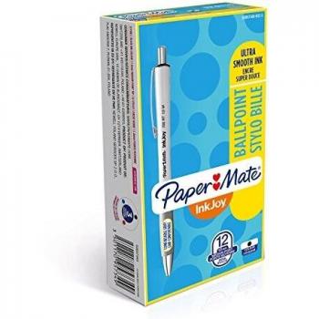 Paper Mate InkJoy 700RT, bolígrafo retráctil, cuerpo blanco, punta media de 1 mm, negro, caja de 12