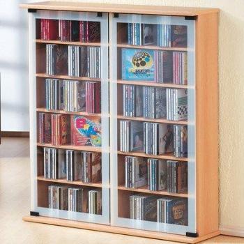 Estantería de Madera para CD y DVD con Puertas de Cristal - Galería - Capacidad para 300 CDs o 130 DVDs - Dimensiones: 92 cm (alto) x 60 cm (ancho) x
