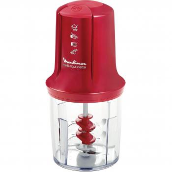 Moulinex AT714G32 Multimoulinette - Picadora de 500W con Capacidad de 0,5L, 3 Cuchillas, 2 Velocidades y Turbo, Disco Emulsionador y Tapa de Seguridad Hermética en Rojo