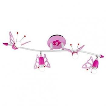 Plafón infantil Elobra con mariposas, 4 focos regulables, color rosa