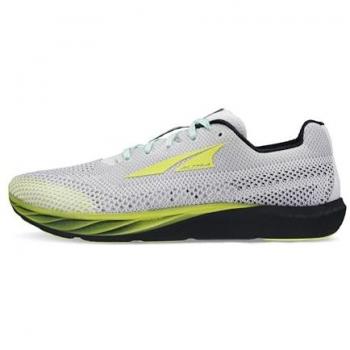 Zapatillas de Trail Running Altra Escalante Racer 2, características: diseño ligero, amortiguación responsive, suela duradera, color blanco con detalles en negro y amarillo neón, talla 43 EU