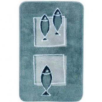 Alfombra de baño de poliéster Andros 55x65cm con estampado de peces gris Spirella