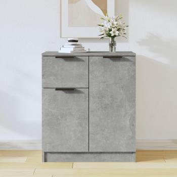 Aparador de madera contrachapada 60x30x70 cm en color gris hormigón, mueble de almacenaje para salón con armarios con puertas y cajón de madera, estilo moderno