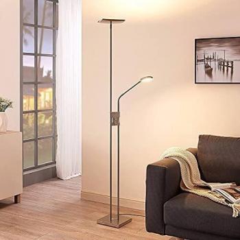 Lindby Lámpara LED de pie Jonne con brazo de lectura angular, moderna, en gris, hecha de metal, para salón y comedor, 2 llamas
