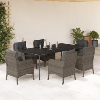 7-Piece Grey Poly Rattan Garden Dining Set with Cushions