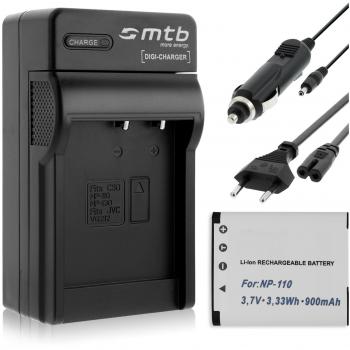 Batería + Cargador (Coche/Corriente) para Casio NP-110 / Exilim EX-ZS15, ZS30 / JVC Everio VX815. Ver Lista!