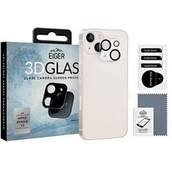 Protector de Lente de Cámara 3D EIGER para iPhone 13 con Kit de Limpieza, Transparente/Negro