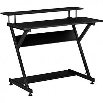 Escritorio Gaming Industrial 100 cm con Estantes de MDF y Metal Negro