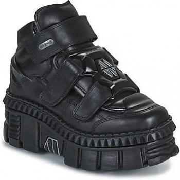 New Rock Women's Black Ankle Boots with Spikes and Velcro Closure - M.WALL285-S3