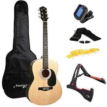 Kit de guitarra acústica Martin Smith tamaño completo con soporte, afinador, bolsa, correa, púas, cuerdas de repuesto y lecciones