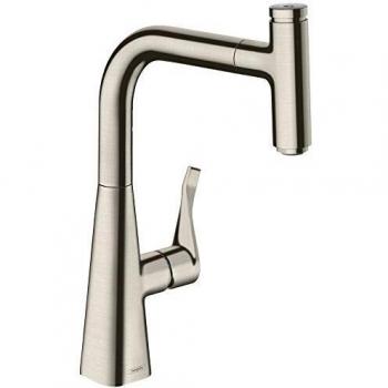 Hansgrohe 14857800 Metris Select Grifo de cocina con caño extraíble, 240 mm, Acero inoxidable