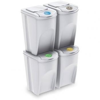 Wellhome Set de 4 cubos de basura-papelera reciclaje, blanco roto, 4x 35L