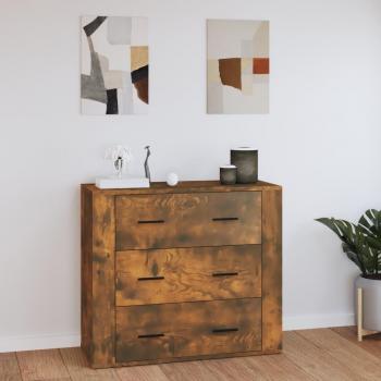 Aparador de madera contrachapada 80x33x70 cm color roble ahumado, mueble de almacenaje para salón, buffet, armario auxiliar y armario de almacenamiento