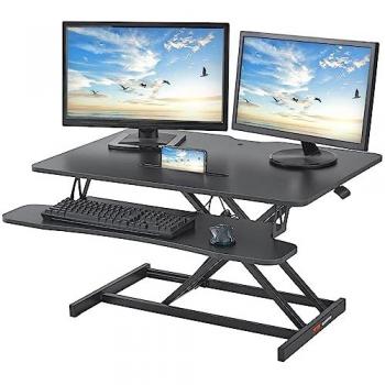Convertidor de Escritorio de Pie Ajustable 91,5x60 cm con Bandeja para Teclado y Altura Regulable 14-51 cm
