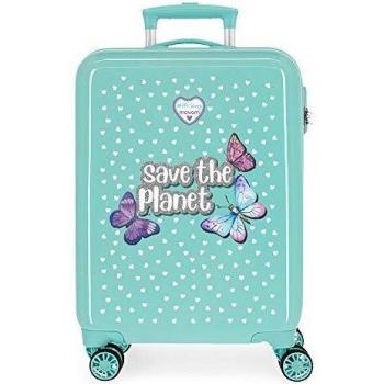 Enso Save The Planet Maleta de Cabina Verde 38x55x20 cms Rígida ABS Cierre combinación 34L 2,6Kgs 4 Ruedas Dobles Equipaje de Mano