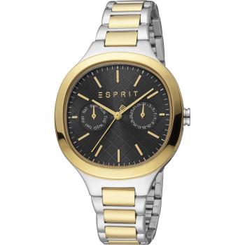 Esprit Momo Women's Analog Watch - Silver Grey & Yellow Gold with Black Dial