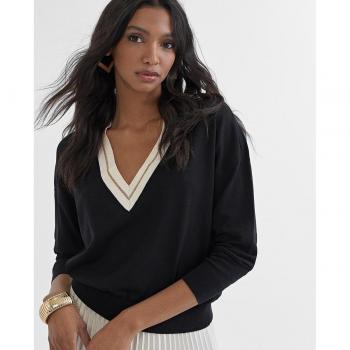 Lola Casademunt Jersey Punto Fino Cuello Pico Negro