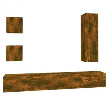 Set de muebles de TV 5 piezas madera contrachapada color roble ahumado