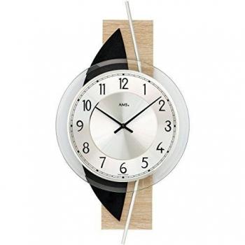 Reloj de pared AMS W9551 - 42 cm, diseño colorido (negro, plateado, marrón)