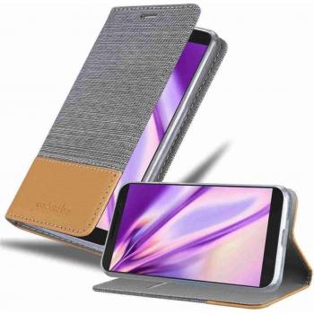 Funda Libro Gris Claro Marrón para Alcatel 3X (no 2019) con Cierre Magnético, Tarjetero y Función Soporte