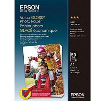 Epson Value Glossy Photo Paper, Papel Fotográfico A4 Multicolor de 183 g/m² para Inyección de Tinta - Paquete de 50 Hojas