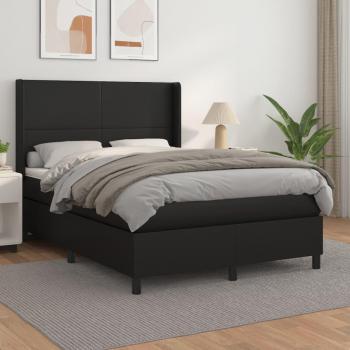 Cama box spring con colchón negro 140x200 cm en cuero sintético