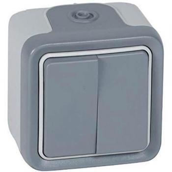 Conmutador doble plexo monobloc de superificie gris 10 AX