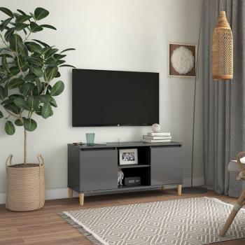 Mueble de TV vidaXL patas madera maciza 103,5x35x50 cm, Mueble de salón, Mueble televisor, mesa de TV en pino gris con brillo