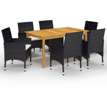 Conjunto de Comedor Exterior de 7 Piezas con 1 Mesa y 6 Sillas con Cojines Color Negro