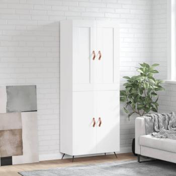 Aparador alto de madera contrachapada blanco brillo 69,5x34x180 cm