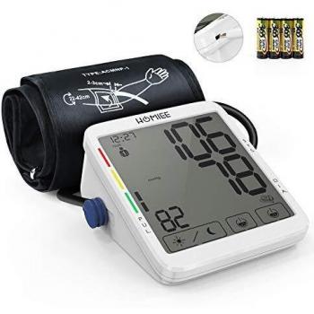 HOMIEE Tensiómetros de Brazo Digital, Monitor de Presión Arterial con Pantalla 5.5'', Automática de la Presión Arterial, Detección del Pulso Arrítmico, Brazalete 22-42cm, 240 * 2 Memoria