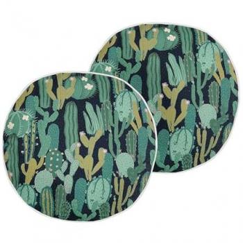 Conjunto de 2 Cojines de Jardín Redondos ⌀ 40 cm en Poliéster Verde con Motivo de Cactus, Modernos y Resistentes al Agua