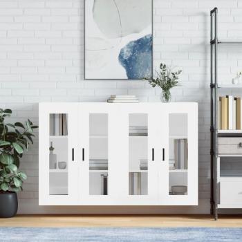 Gabinete de pared de madera de ingeniería pulido blanco brillante, 2 piezas