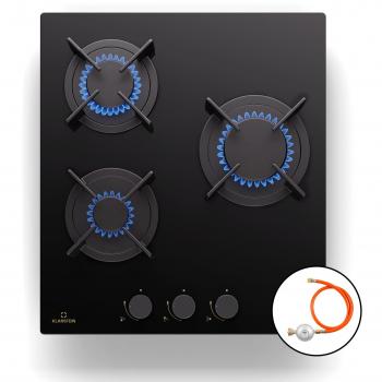 Placa de gas Klarstein Goldflame 3 quemadores latón vitrocerámica negra 5200W
