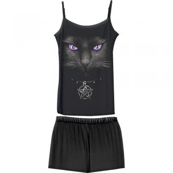 Spiral Bright Eyes Gothic Pyjama - Black/White - S to XL for Women