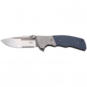 Navaja Asistida Third K1921BLS con Hoja de Acero 8Cr14MoV de 9.6 cm y Mango G10, Sierra y Acabado Two Tone