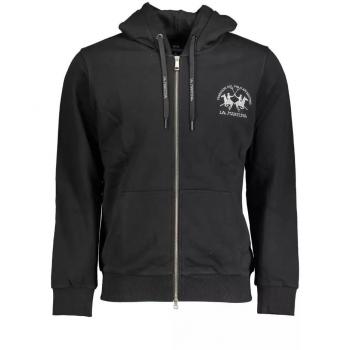 Cotton Zip-Up Hooded Sweater with Contrast Details - La Martina Black Large
