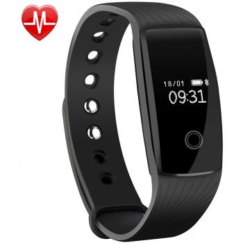Mpow Pulsera Actividad Monitor de Pulso Cardíaco Pulsera Inteligente de Fitness Pulsómetro Bluetooth Rastreador de Salud con Monitor de Sueño Podómetro para Móvil Android y iOS【Negro Nueva Version】