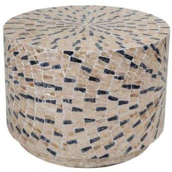 Mesa de Centro Redonda de Madera con Acabado en Capiz Marrón - Estilo Art Deco 65x65x46 cm