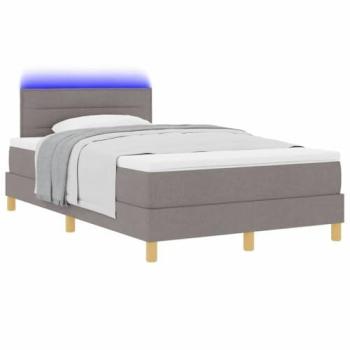 Cama Box Spring LED con Colchón Taupé 120 x 190 cm Tela