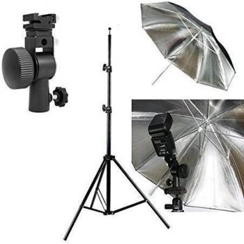 'FOTGA 195 cm/5.4 Feet profesional fotografía aleación de aluminio la luz dello Studio Basamento del trípode con Hot Shoe cámara Holder flash Soporte Giratorio fotografía paraguas y 33/80 cm de plata de paraguas para flash Canon Speedlite Nikon Fl