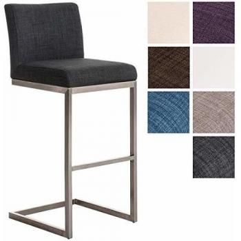 Taburete de Bar Paros en Tela Gris Oscuro, Altura 77 cm, con Respaldo y Reposapiés, Diseño Moderno