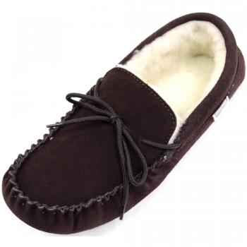 SNUGRUGS Zapatillas de lana de cordero tipo Mocasín, con suela de ante suave, color marrón, talla 39.5