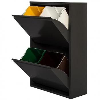 Cubo de Basura Metálico Wellhome Gris Brillo 4 Compartimentos, 68L (4x17L), diseño moderno y funcional para reciclaje, acabado en gris brillo